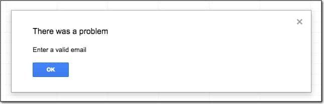 Xác thực dữ liệu email thông báo không thành công